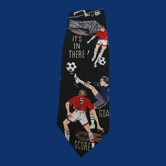 Vtg AMERICAN SPORTS 1970s Soccer Themed Black Tie - Picture 1 of 8